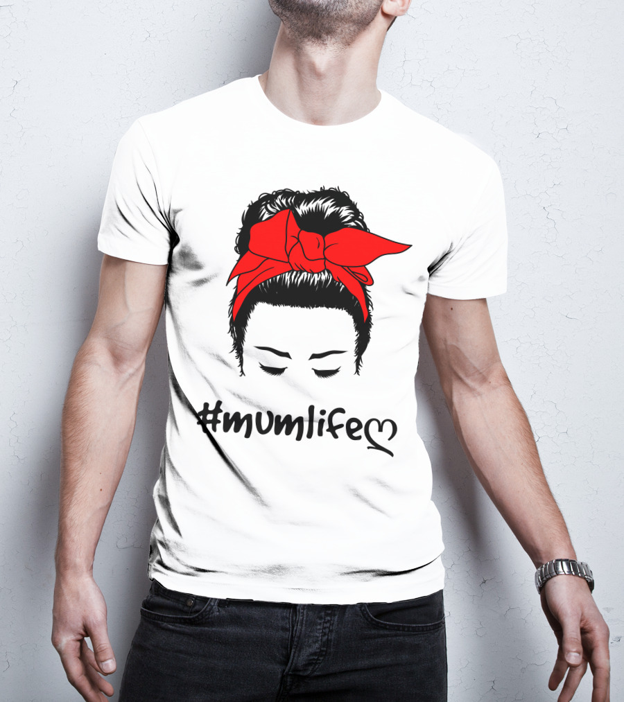Messy Bun Red Bow #Mumlife T-Shirt