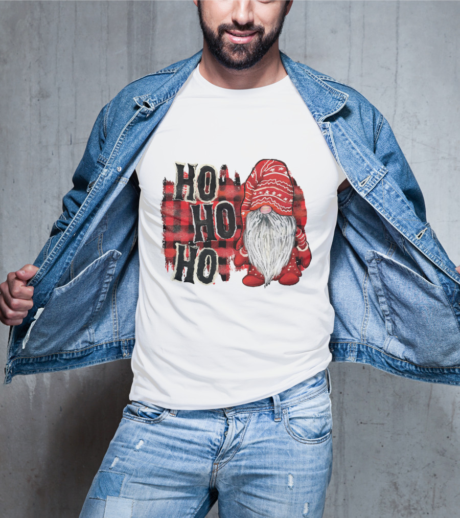Watercolor Plaid Christmas Gnome Ho Ho Ho Red Holiday T-Shirt