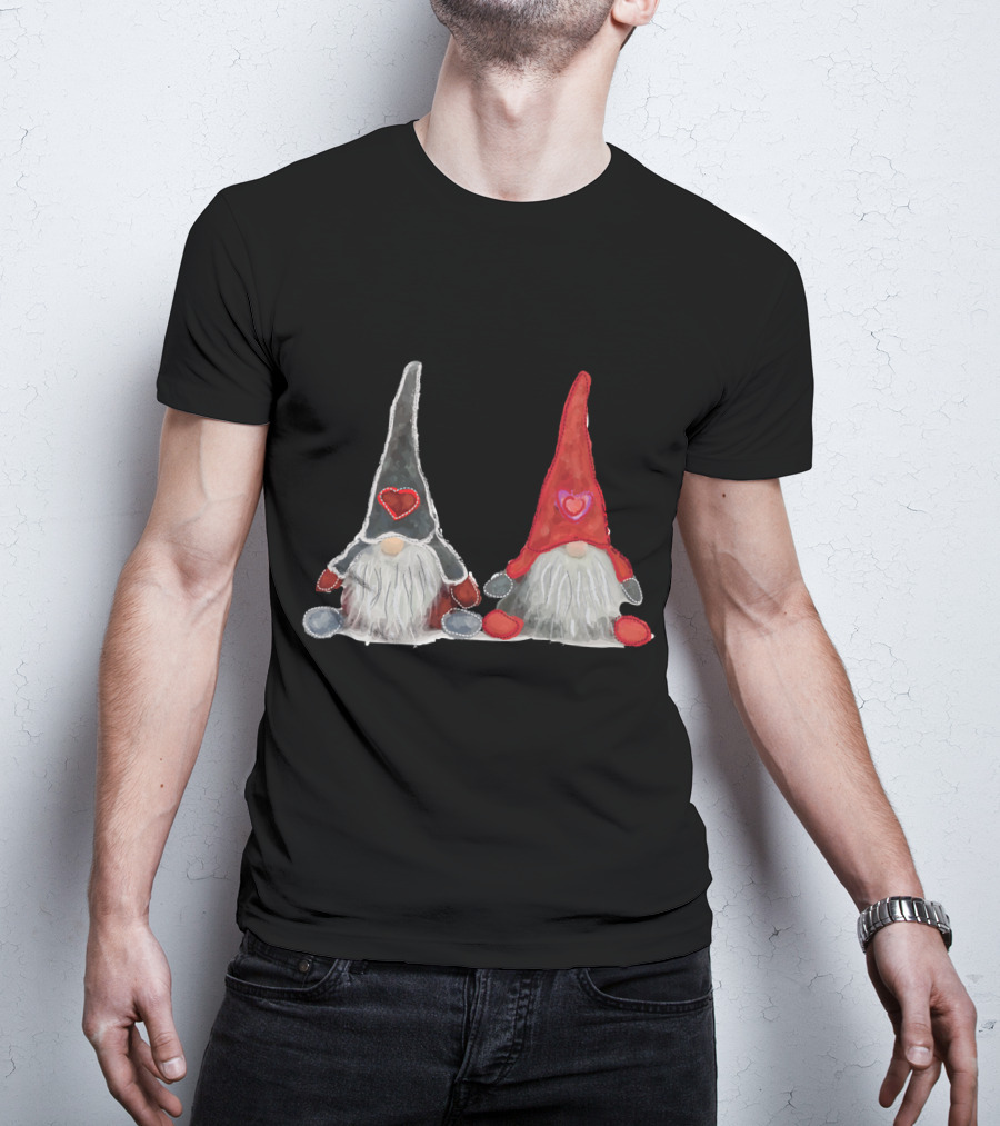 Watercolor Christmas Gnomes With Hearts T-Shirt