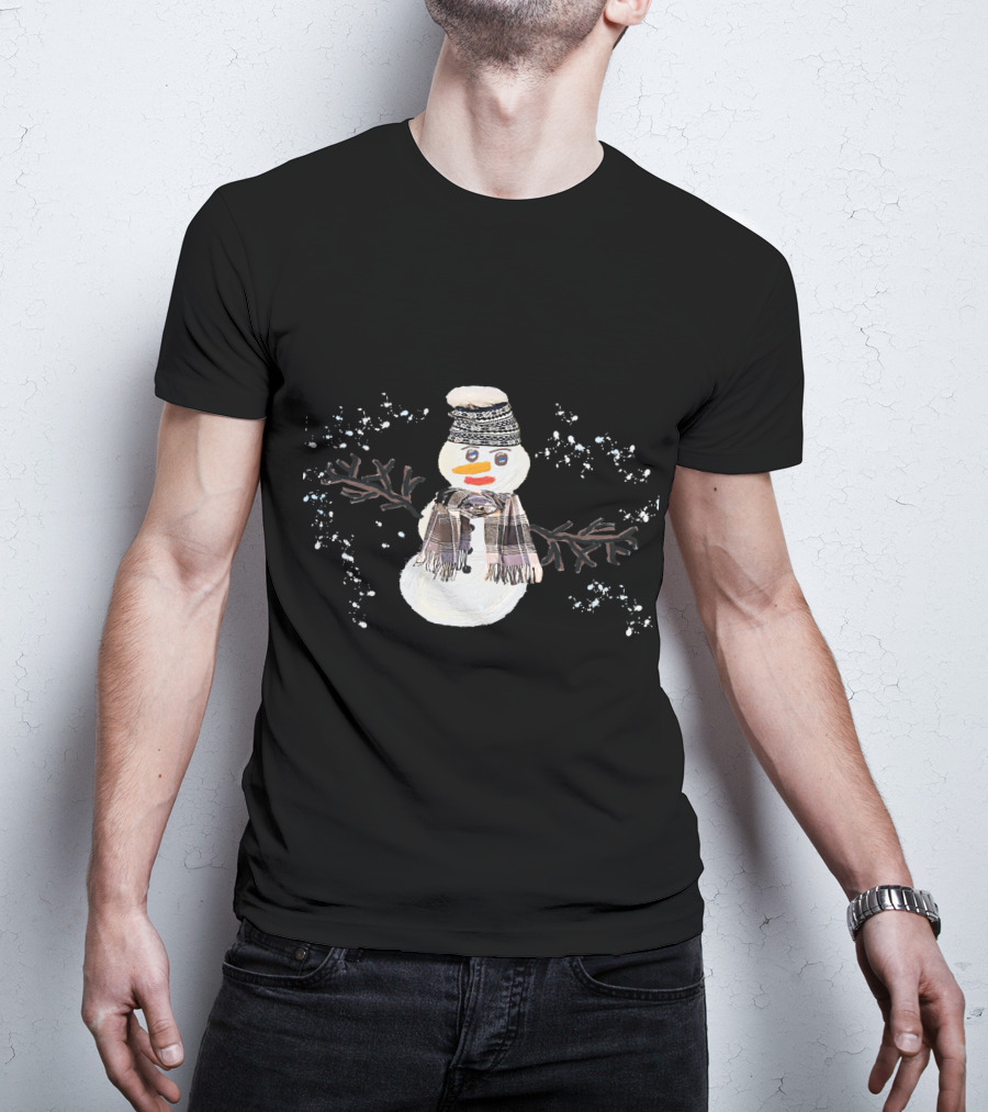 Watercolor Christmas Snowman With Hat And Scarf T-Shirt