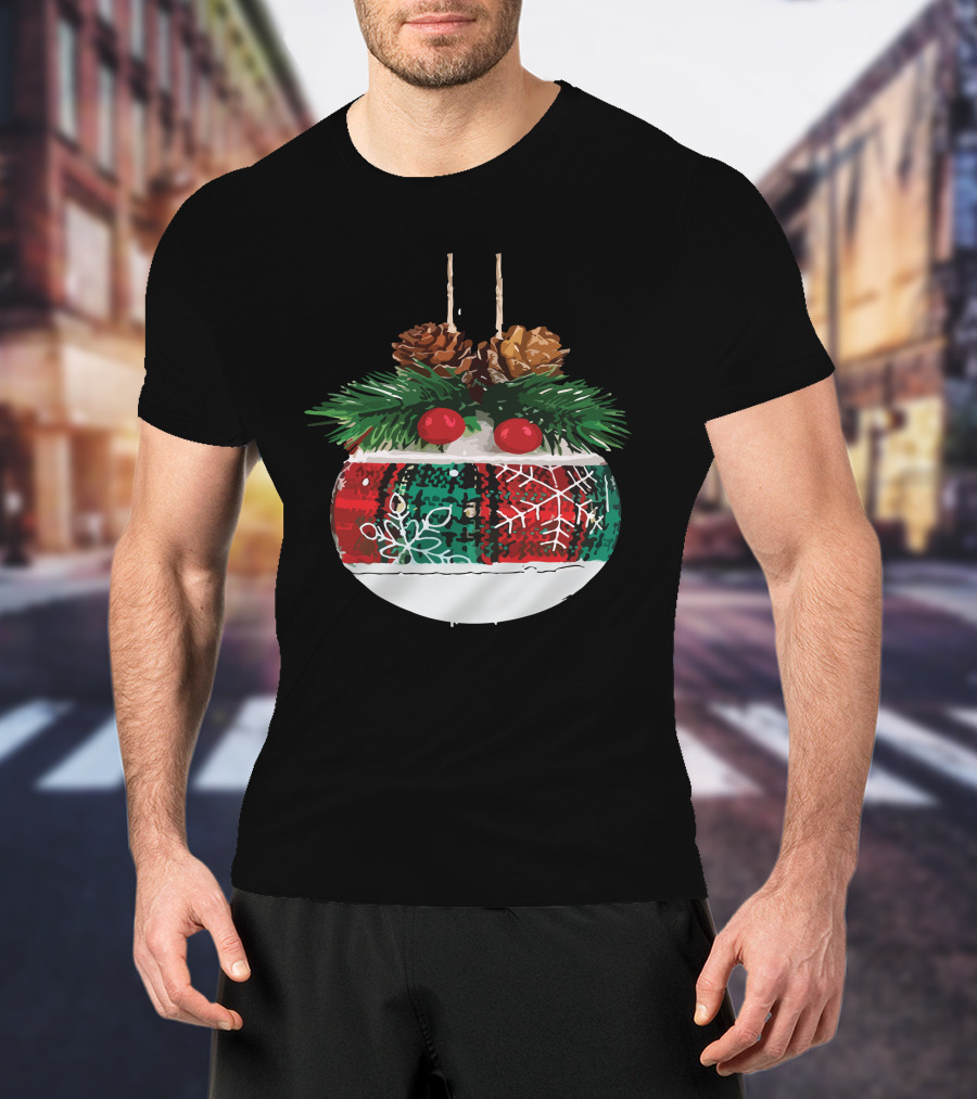 Christmas Plaid Ornament With Pinecones And Snowflake T-Shirt