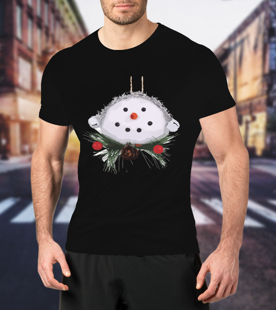 Christmas Snowman Ball Ornament With Pinecones And Berries T-Shirt