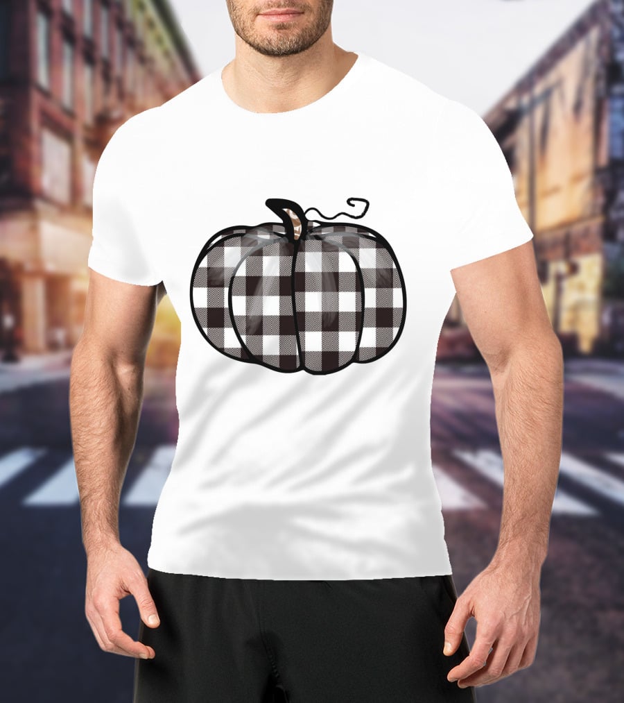 Buffalo Plaid Checkered Pumpkin White T-Shirt