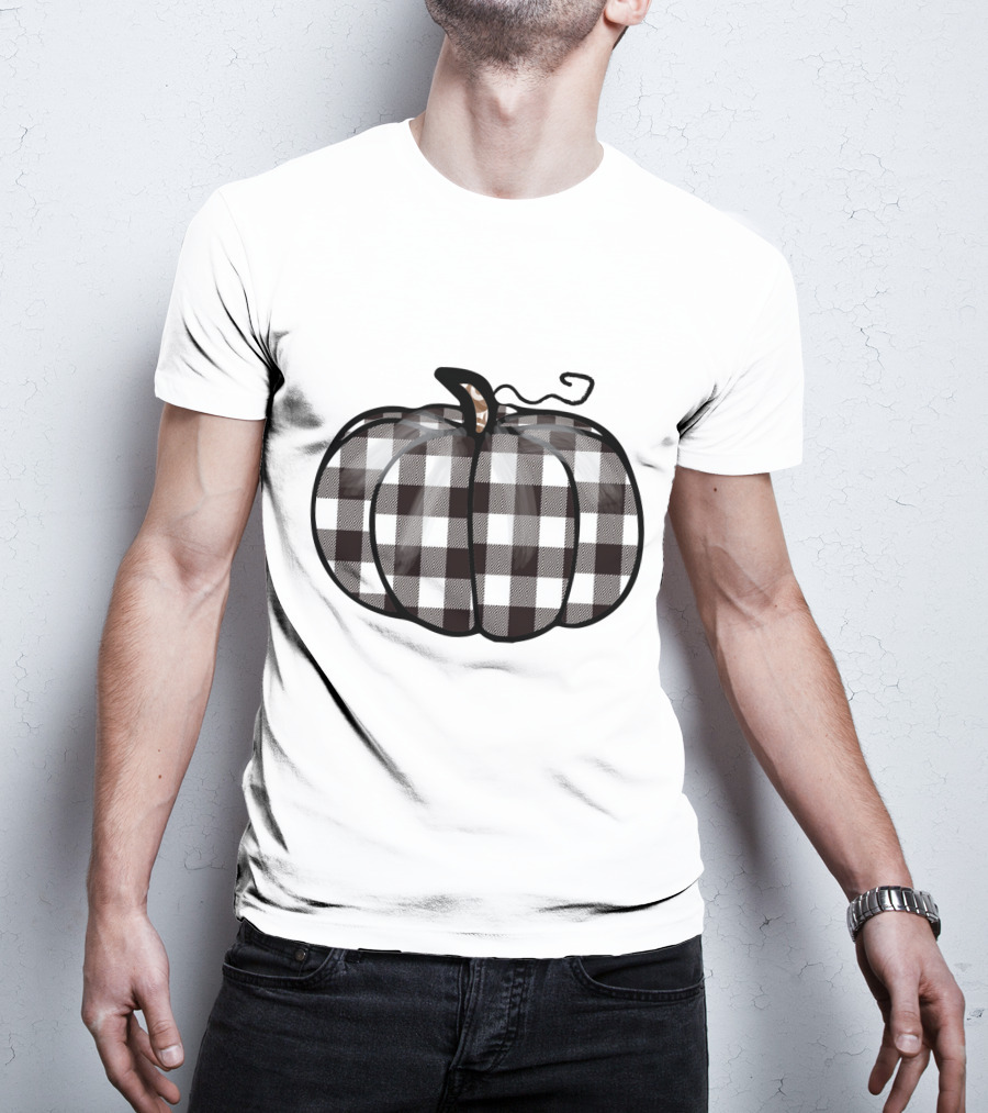 Buffalo Plaid Checkered Pumpkin White T-Shirt