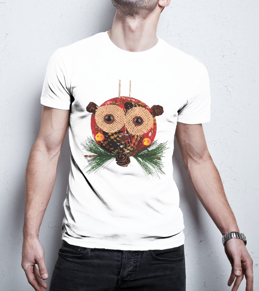 Christmas Ball Ornaments Owl With Pinecones And Greenery T-Shirt