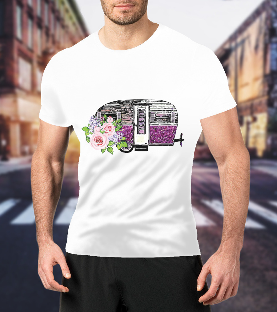 Flower Camping Car With Floral Vintage Caravan T-Shirt