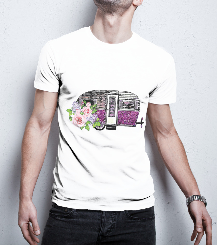 Flower Camping Car With Floral Vintage Caravan T-Shirt
