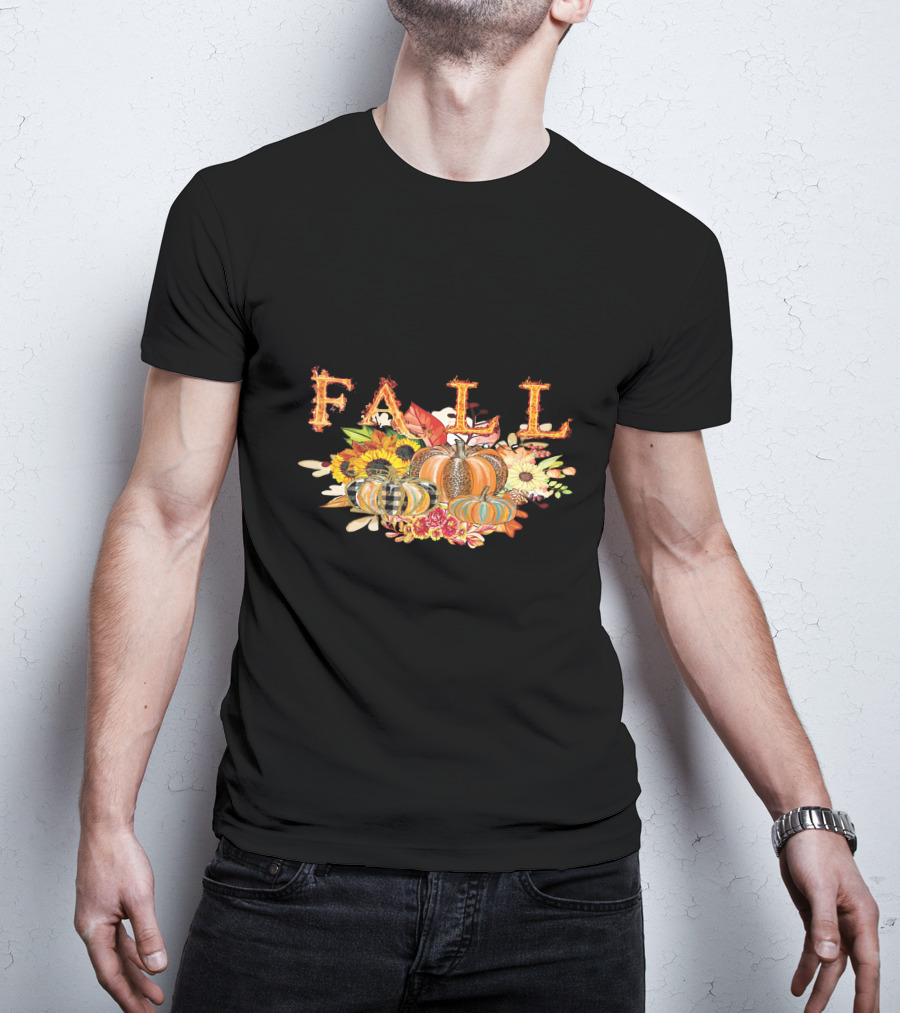 FALL Pumpkin Sunflowers And Leaves Thanksgiving T-Shirt
