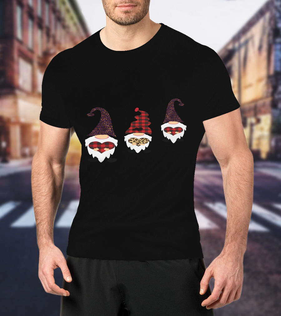 Valentine's Day Love Gnomes With Plaid And Leopard Hearts T-Shirt