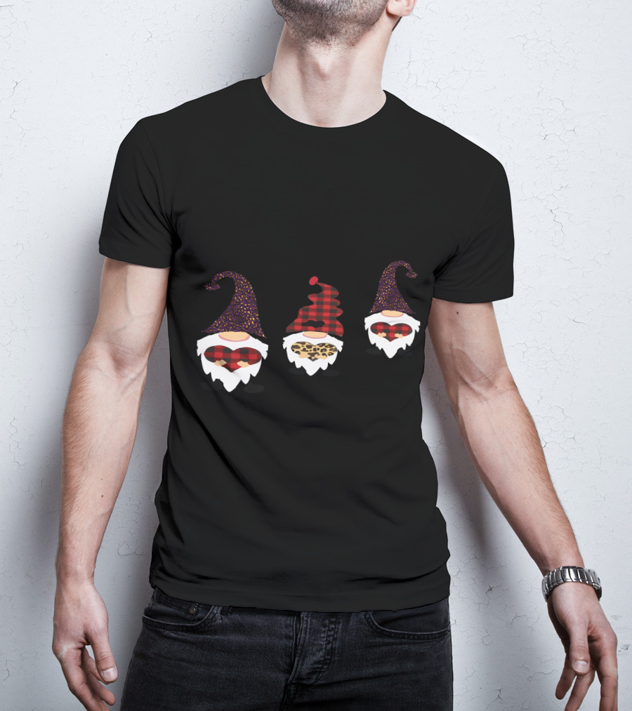 Valentine's Day Love Gnomes With Plaid And Leopard Hearts T-Shirt
