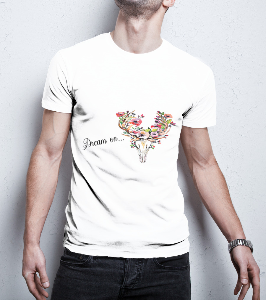 Dream On Deer Skull With Floral Antlers T-Shirt