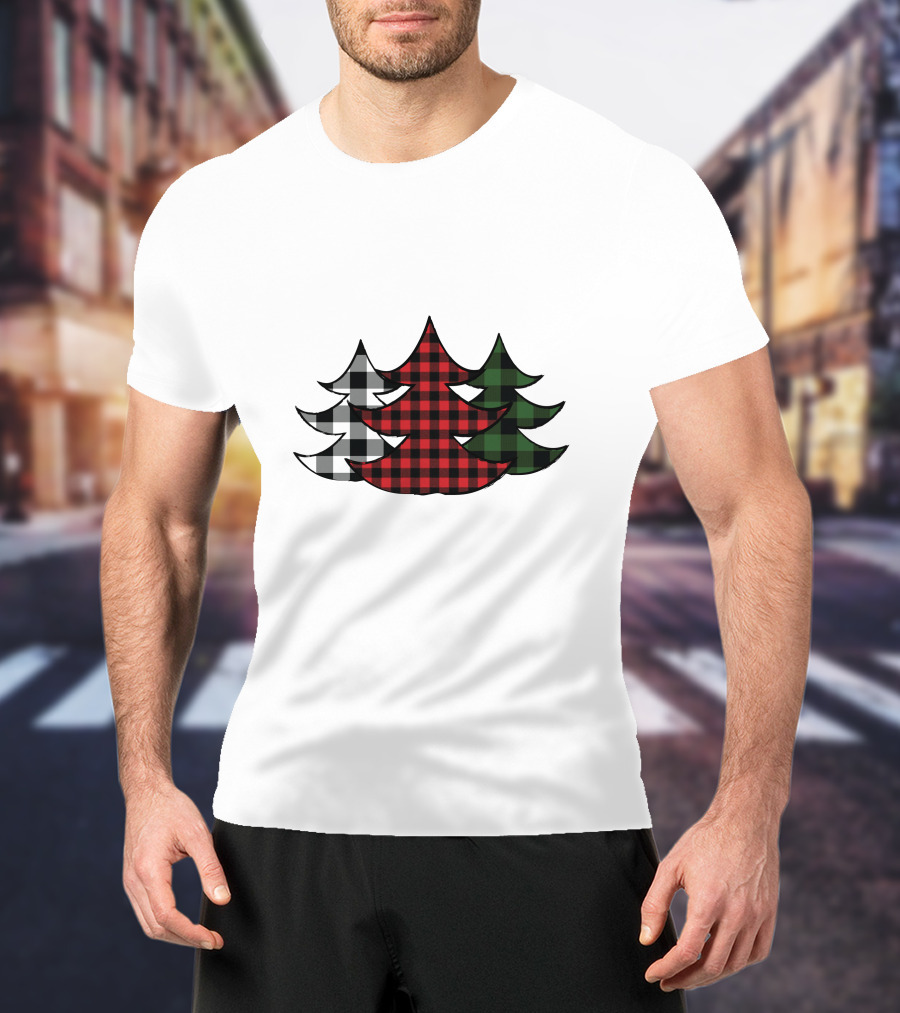 Plaid Christmas Tree Red Green Black White Xmas T-Shirt