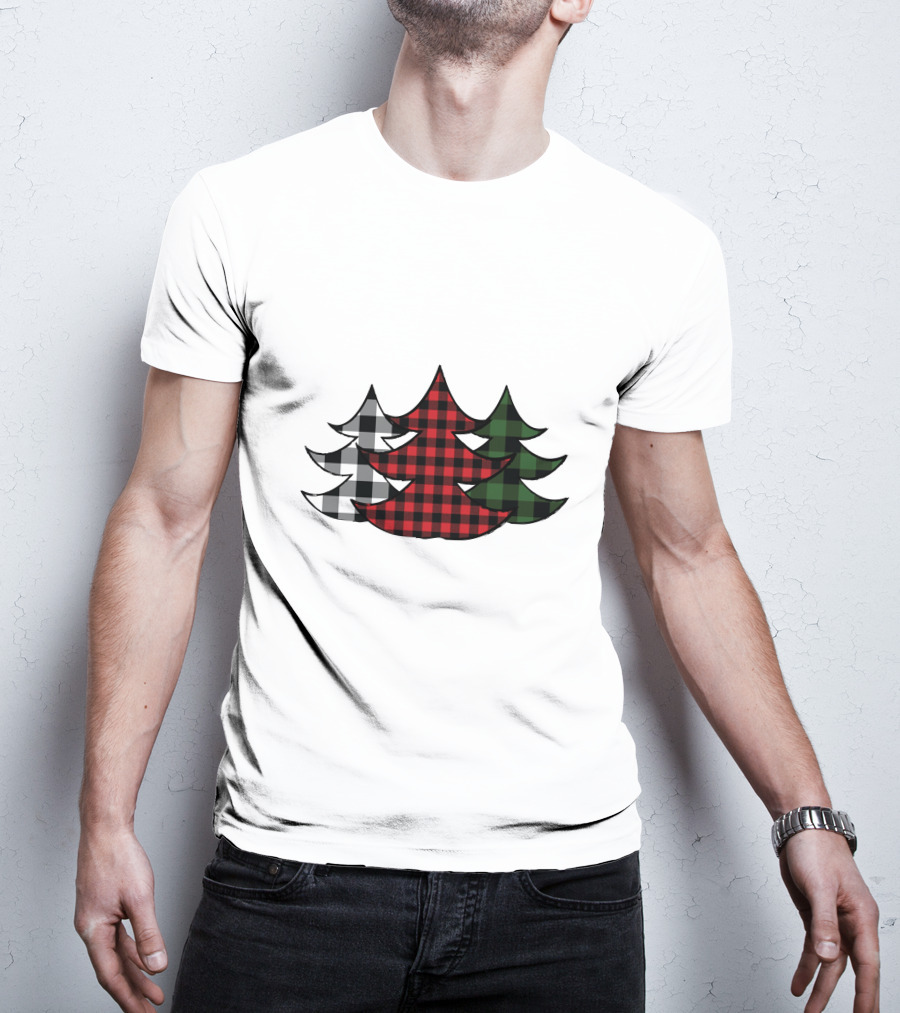 Plaid Christmas Tree Red Green Black White Xmas T-Shirt
