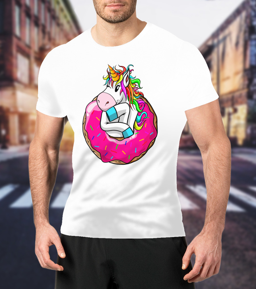 Unicorn Donut Cake Rainbow Horn Pink Sprinkles T-Shirt