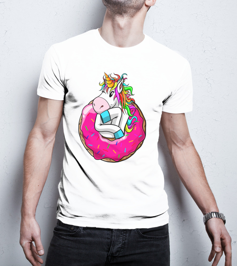 Unicorn Donut Cake Rainbow Horn Pink Sprinkles T-Shirt