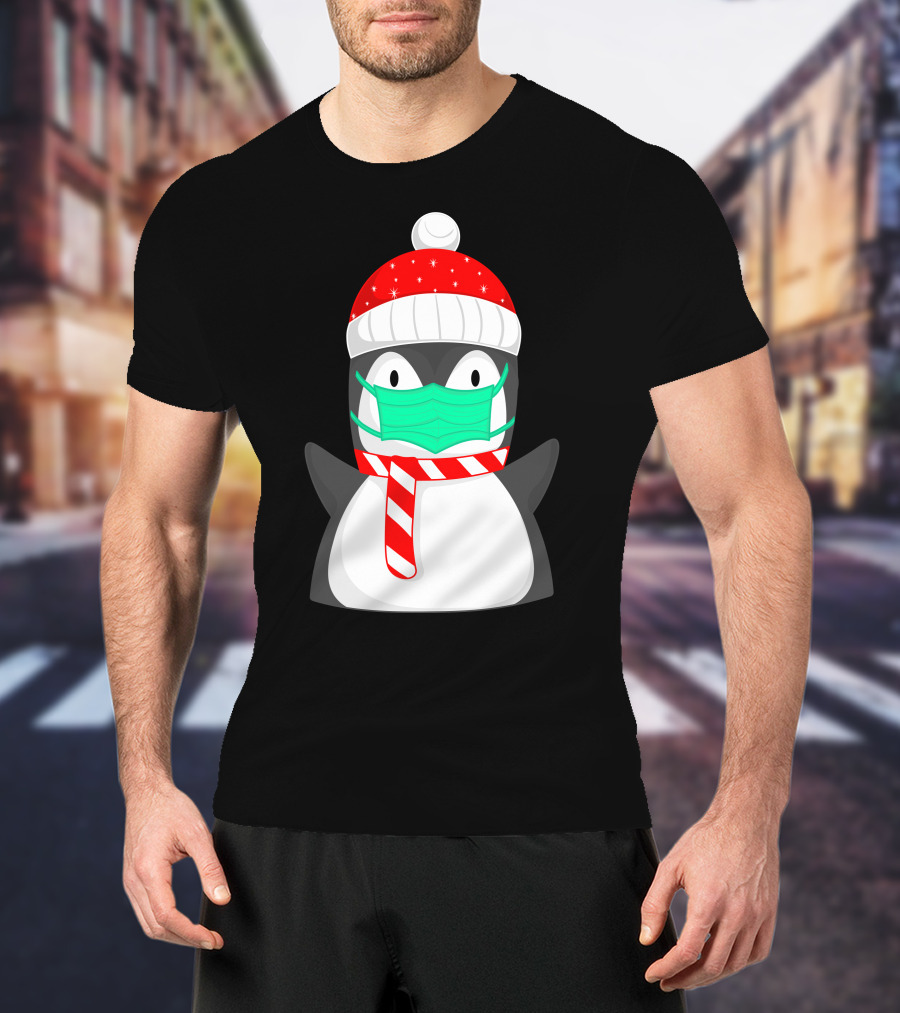Pineguine Masked Penguin In Winter Hat And Scarf T-Shirt