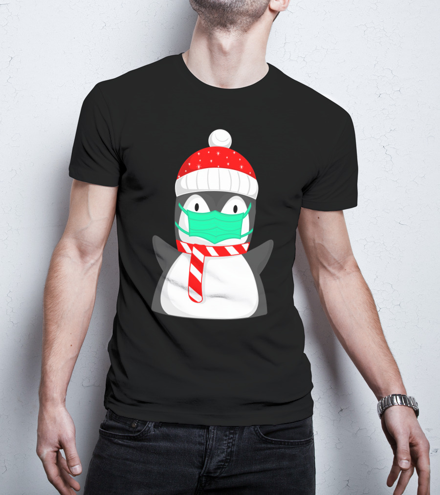 Pineguine Masked Penguin In Winter Hat And Scarf T-Shirt