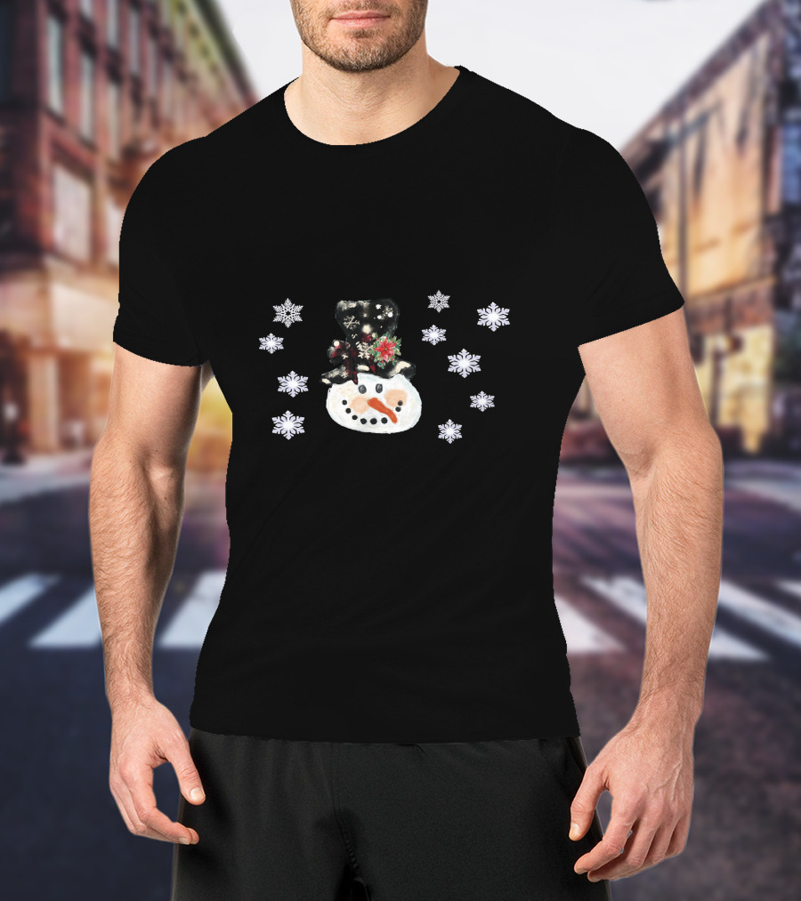 Vintage Watercolor Snowman Face With Snowflakes T-Shirt
