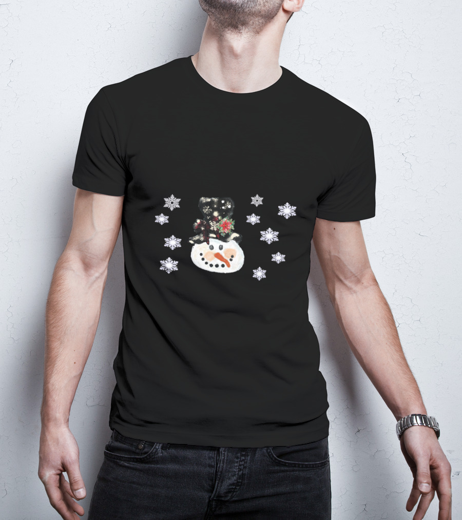 Vintage Watercolor Snowman Face With Snowflakes T-Shirt