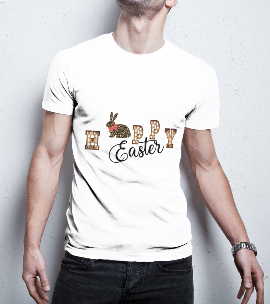 Happy Easter Bunny With Floral Accents And Decorative Text T-Shirt