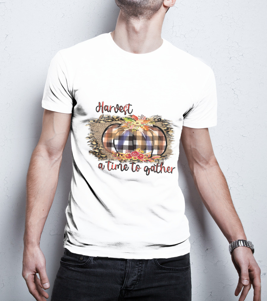 Harvest A Time To Gather Plaid Pumpkin Floral Arrangement T-Shirt