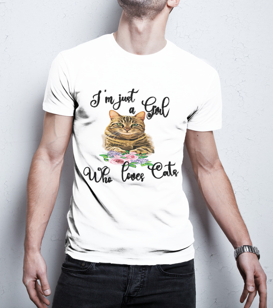 I'm Just A Girl Who Loves Cats With Floral Cat T-Shirt