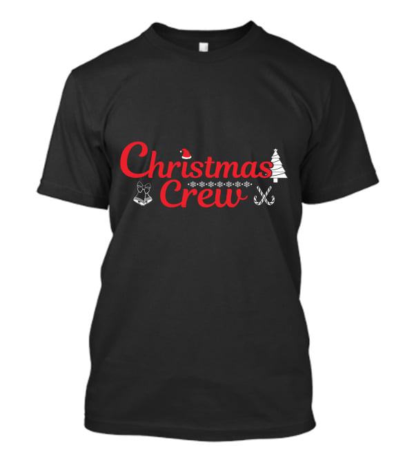 Christmas Crew Santa Hat Snowflakes Bow Candy Canes Tree T-Shirt