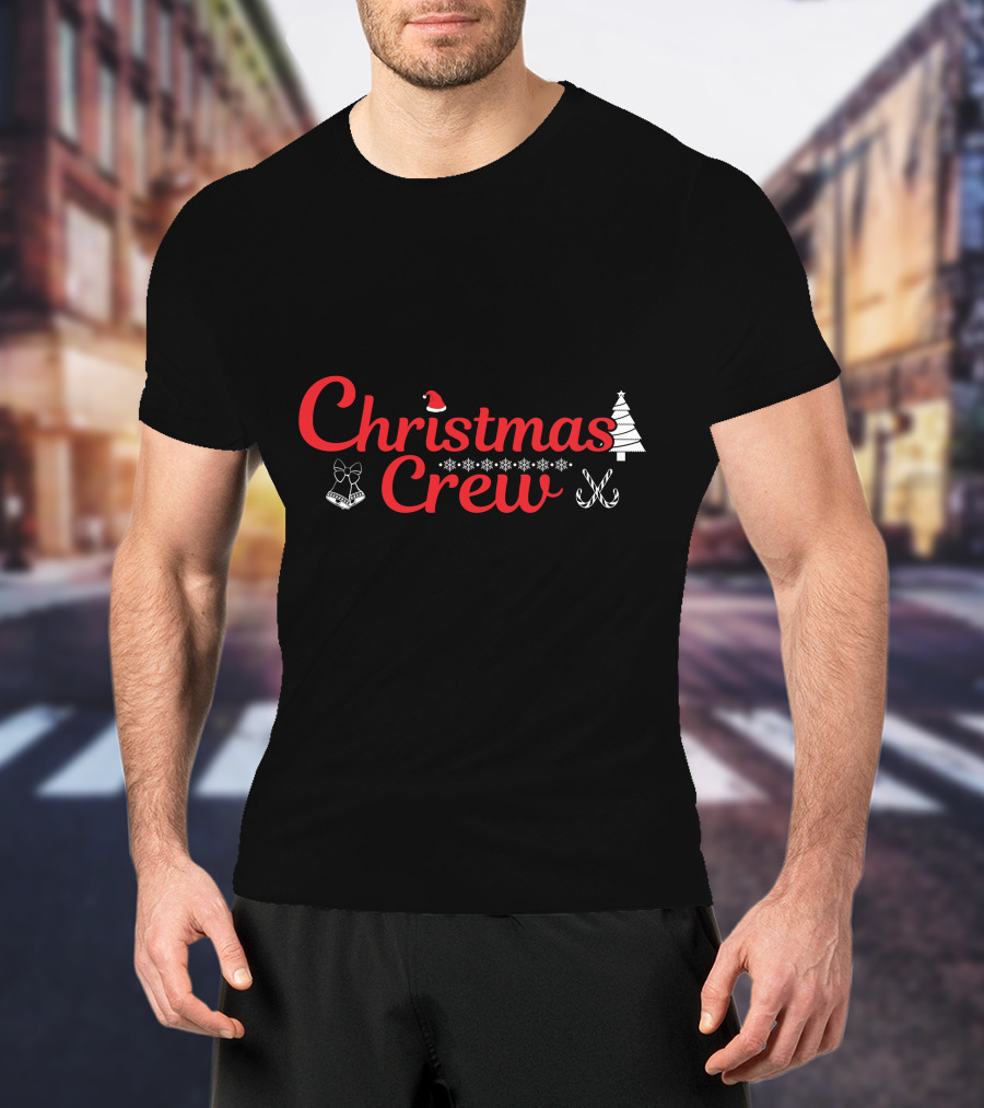 Christmas Crew Santa Hat Snowflakes Bow Candy Canes Tree T-Shirt