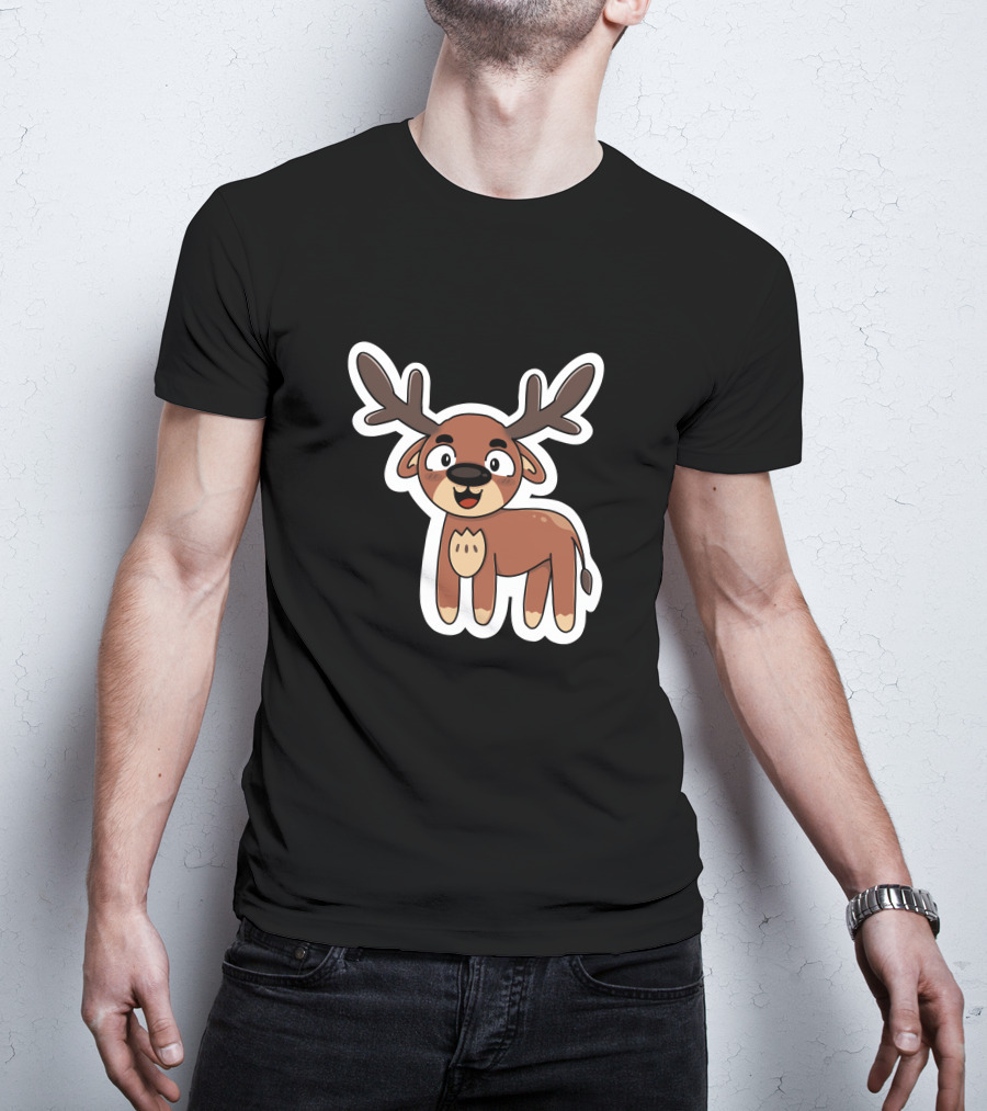 Deer Sticker Cute Cartoon Antler Character T-Shirt
