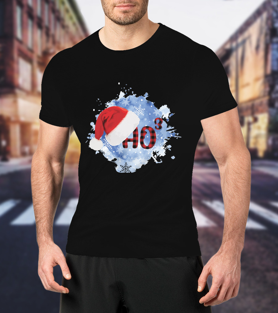 HO HO HO Santa Hat Buffalo Plaid With Snowflakes Christmas T-Shirt