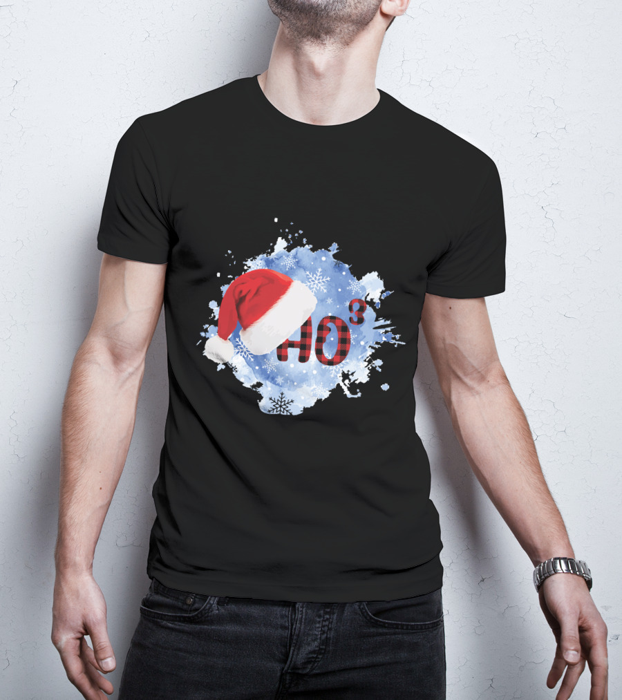 HO HO HO Santa Hat Buffalo Plaid With Snowflakes Christmas T-Shirt