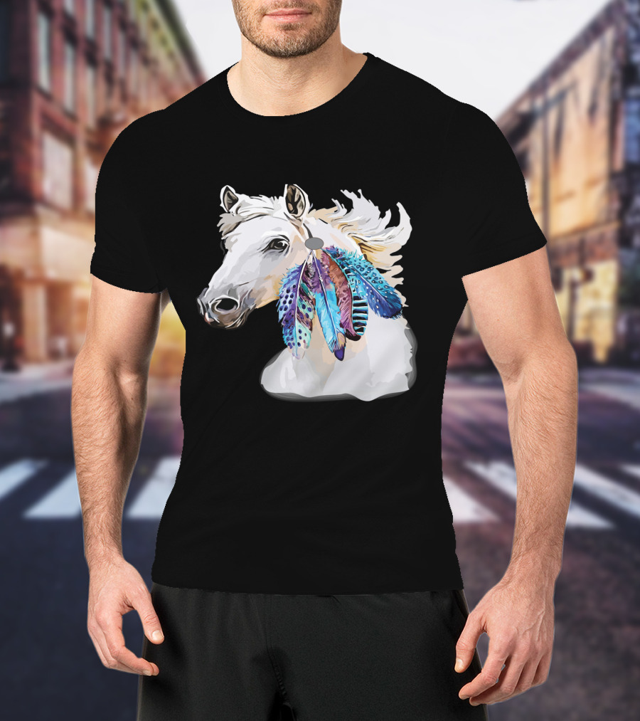 Horse Boho Feathers Vibrant Mane T-Shirt