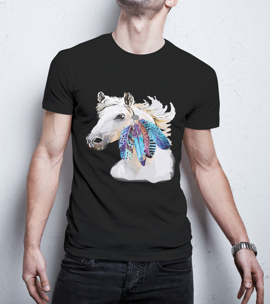 Horse Boho Feathers Vibrant Mane T-Shirt
