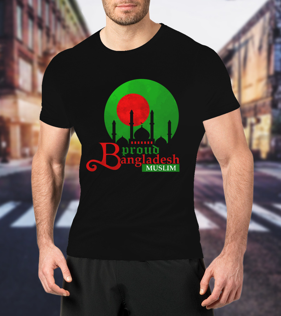 Proud Bangladesh Muslim Mosque Silhouette Flag T-Shirt
