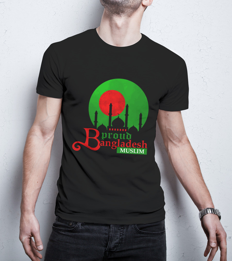 Proud Bangladesh Muslim Mosque Silhouette Flag T-Shirt