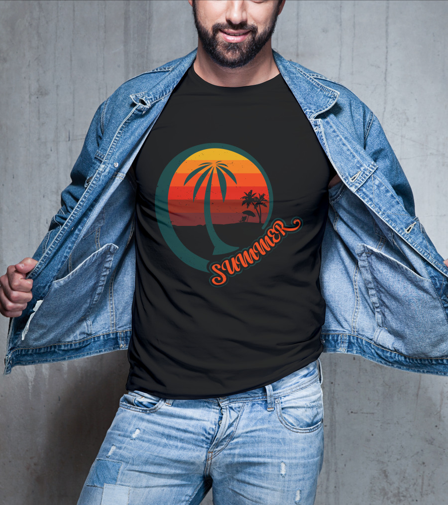 Summer Palm Sunset Beach Scene T-Shirt