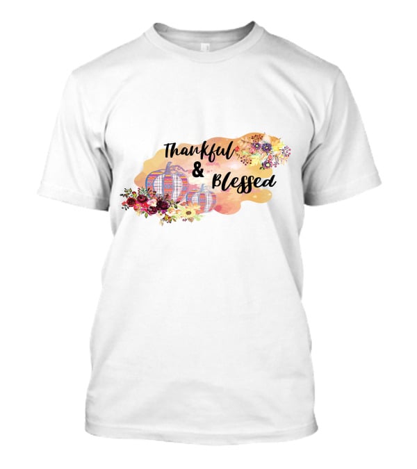 Thankful And Blessed Floral Watercolor Pumpkins T-Shirt