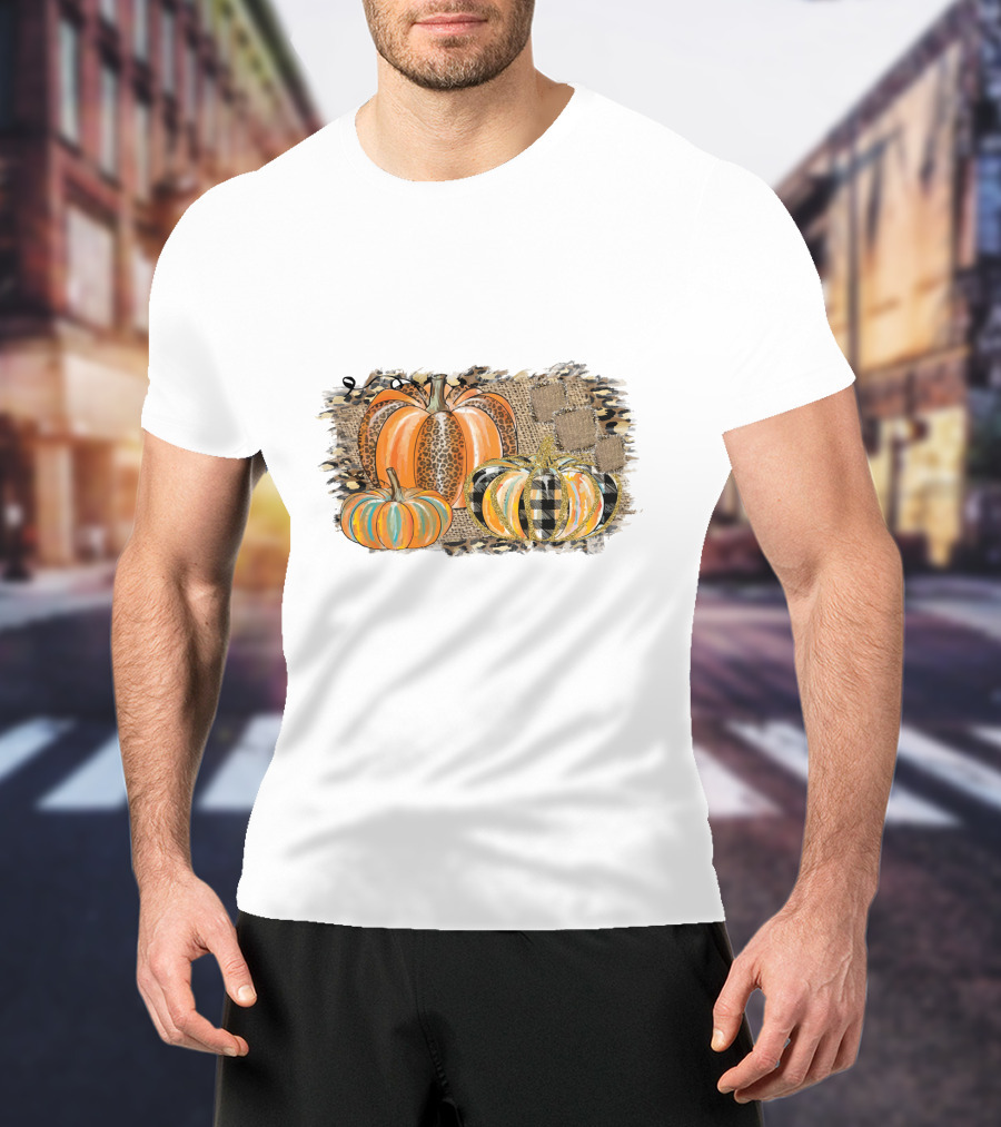 Leopard And Plaid Pumpkins Thanksgiving T-Shirt