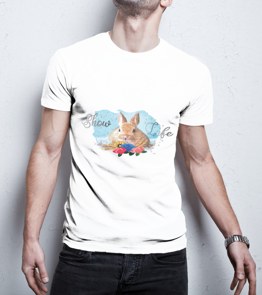 Show Life Bunny Watercolor With Floral Accents T-Shirt