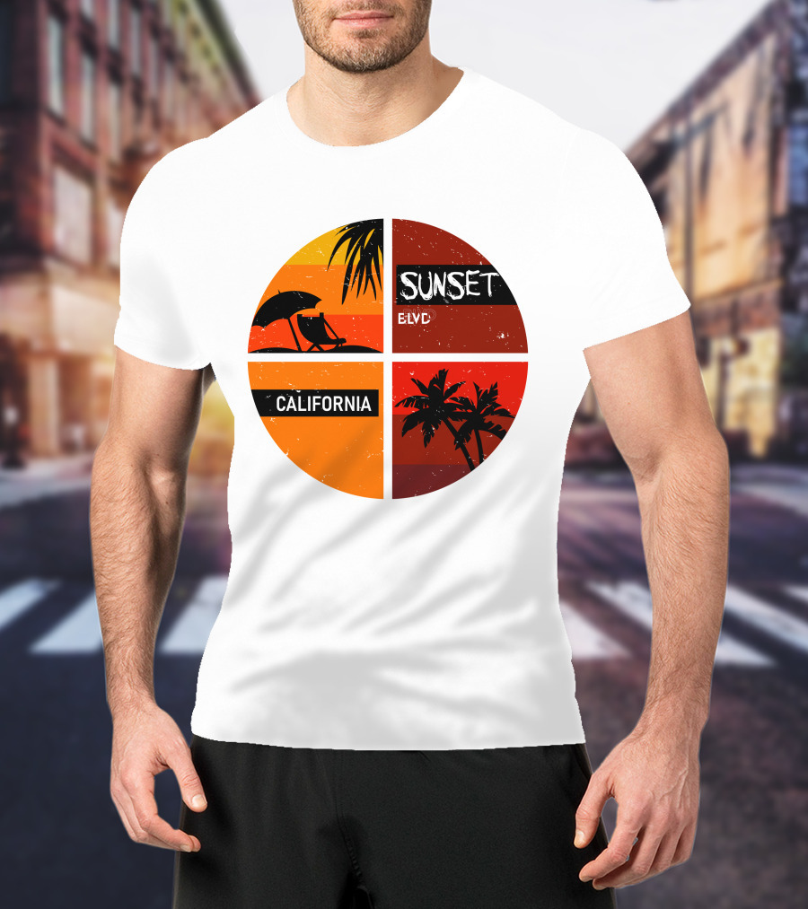 Sunset BLVD California Palm Trees And Beach Chair T-Shirt