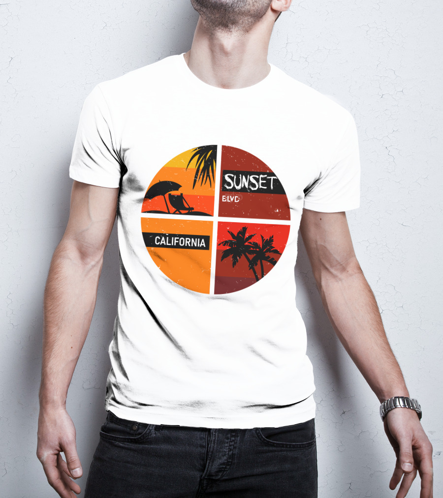Sunset BLVD California Palm Trees And Beach Chair T-Shirt