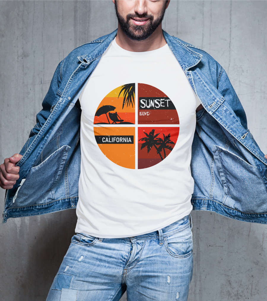 Sunset BLVD California Palm Trees And Beach Chair T-Shirt