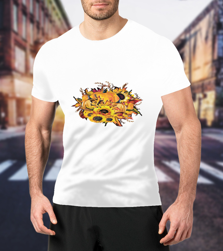 Thanksgiving Pumpkins Sunflower Fall Harvest Arrangement T-Shirt