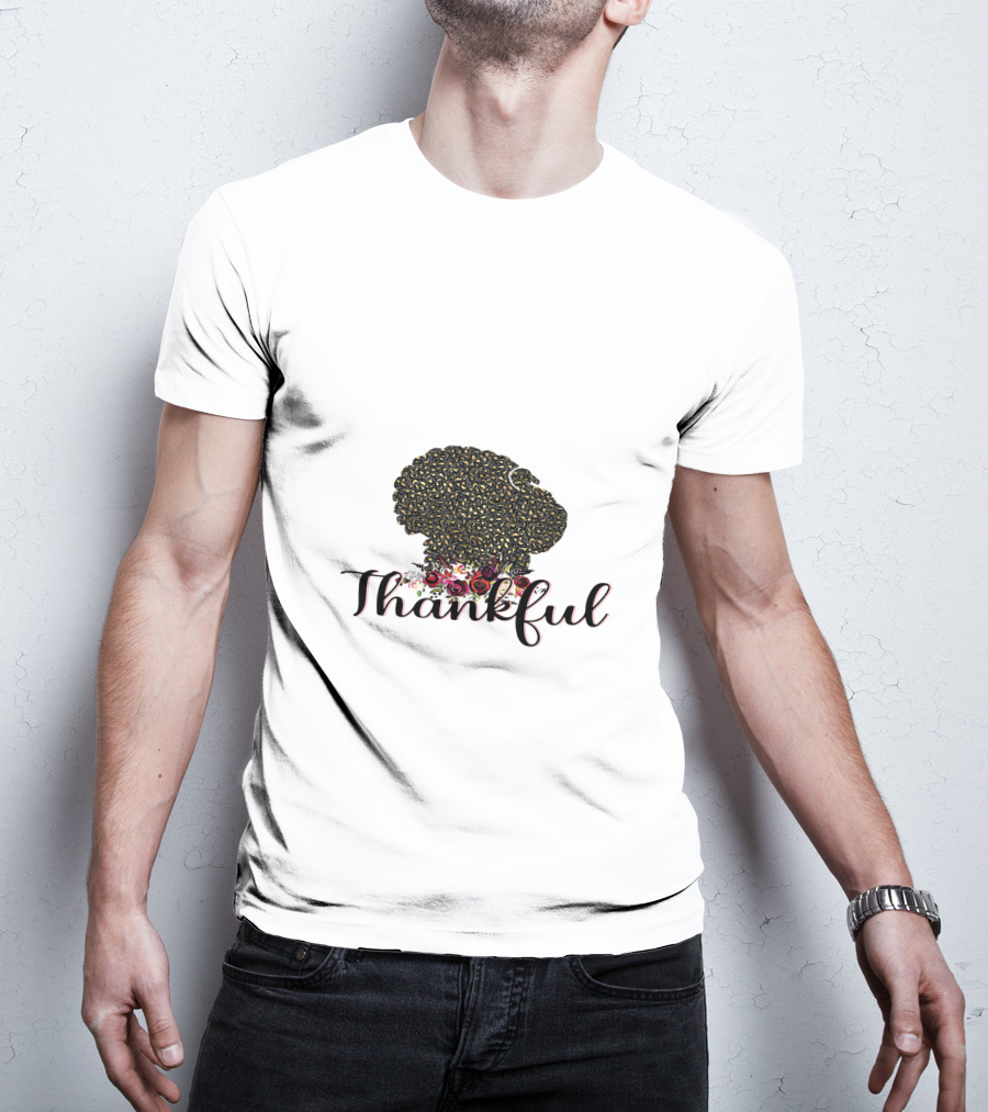Thankful Leopard Print Turkey With Floral Accents T-Shirt
