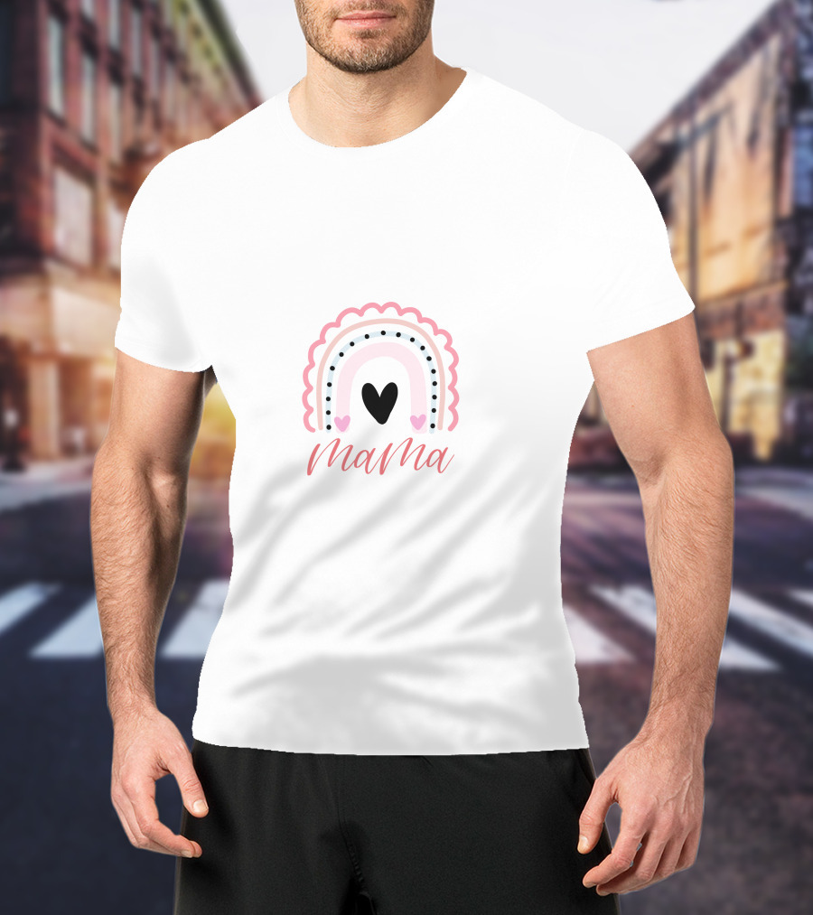 Mama Rainbow Heart Scalloped Pastel T-Shirt