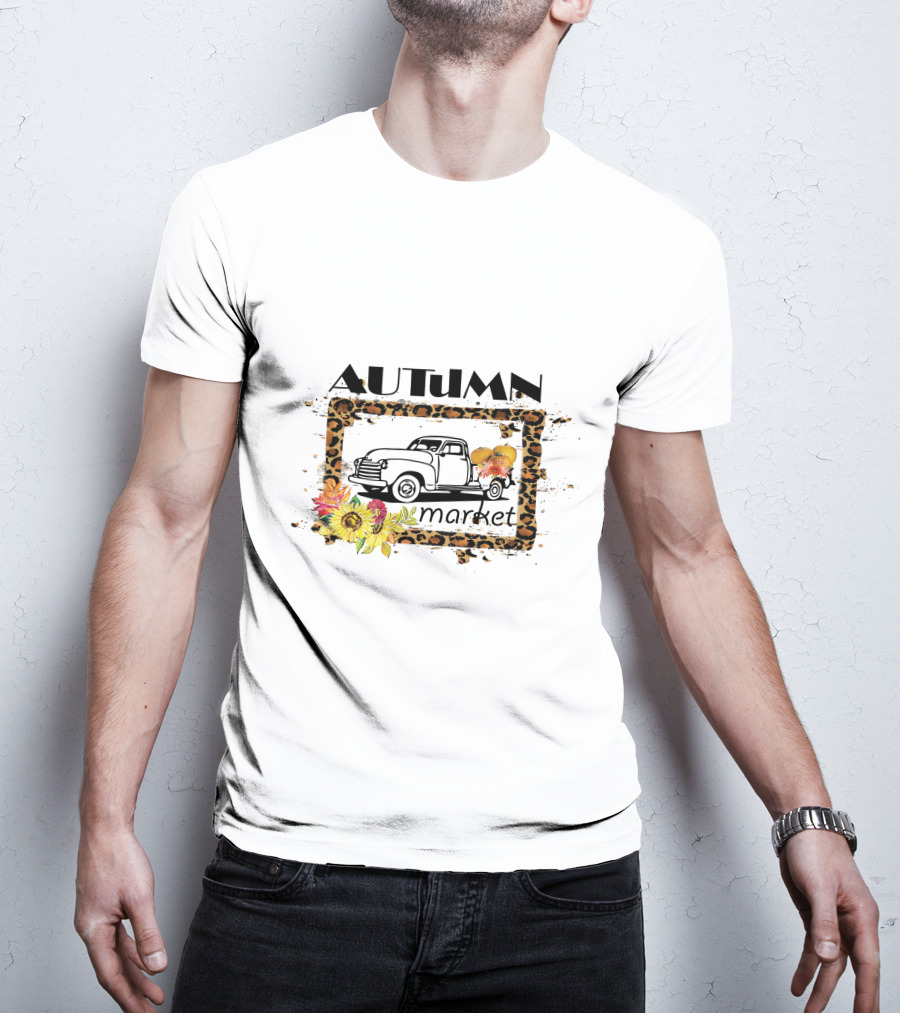 Autumn Market Vintage Truck With Pumpkins And Flowers T-Shirt