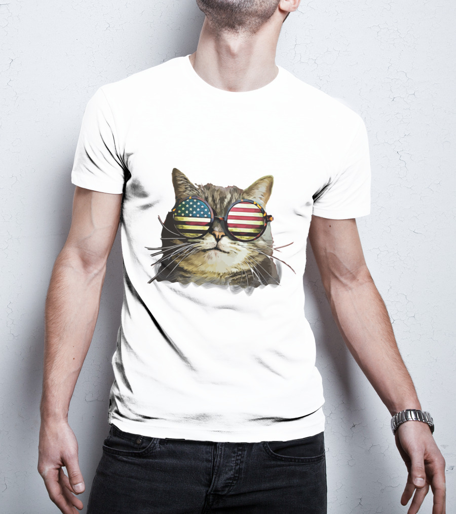 USA Flag Sunglasses Cat T-Shirt