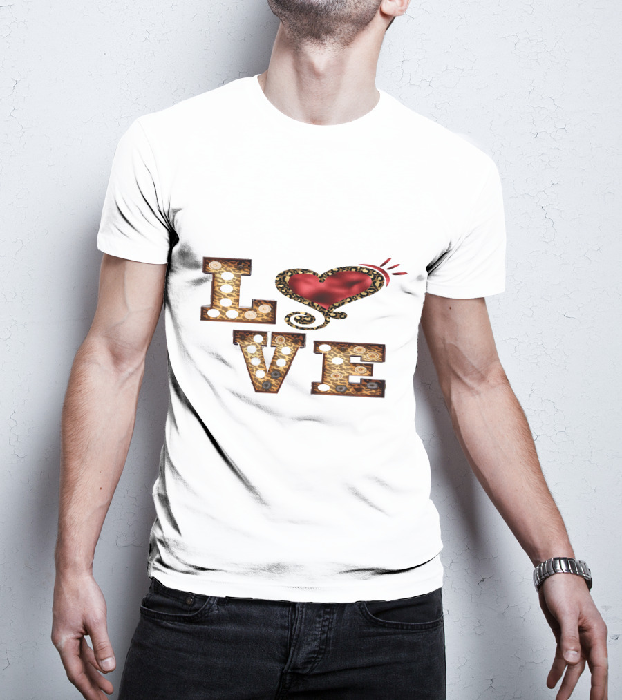 Valentines Day Leopard Heart Love T-Shirt