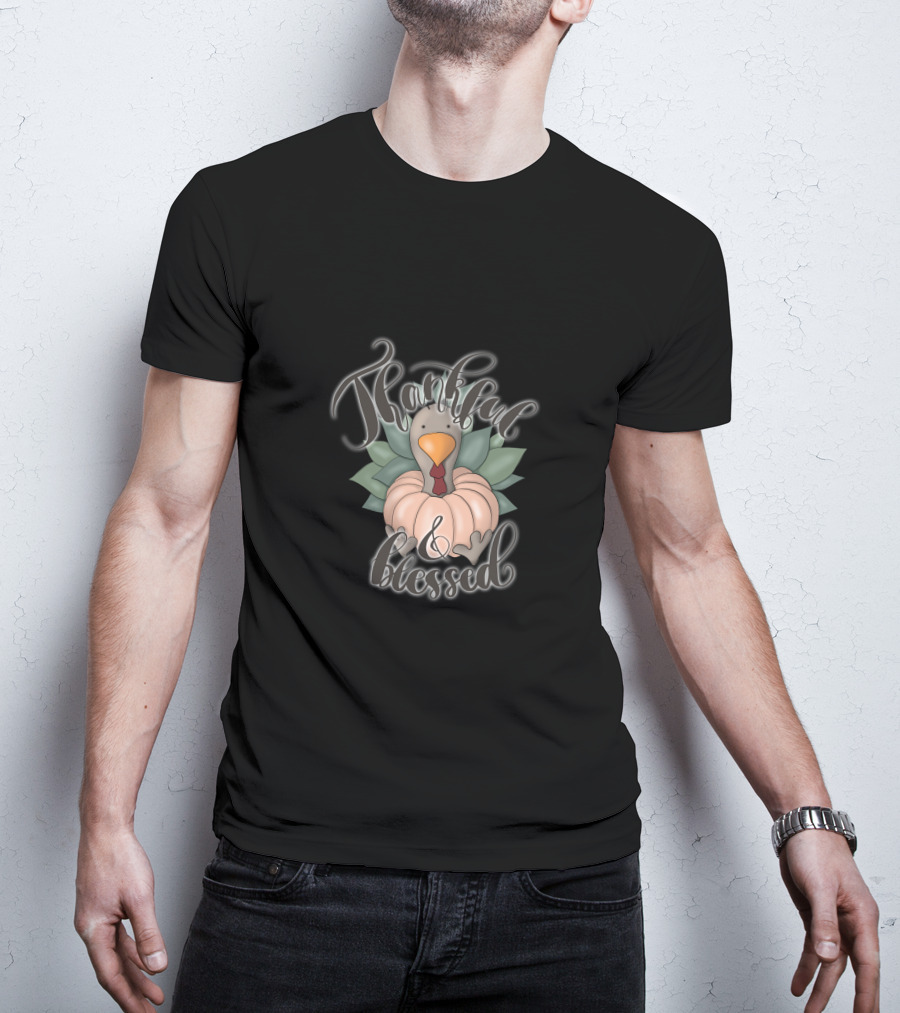 Thankful And Blessed Fall Sublimation Thanksgiving Turkey Pumpkin T-Shirt
