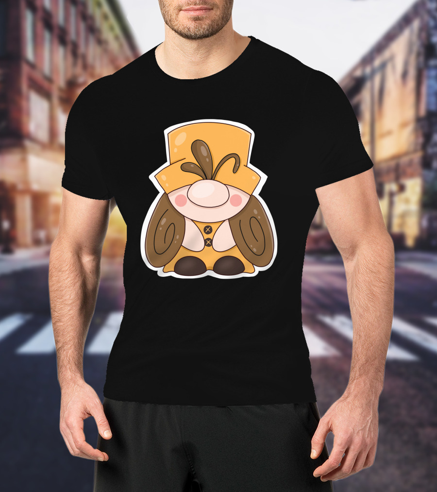 Gnome Vibes Whimsical Yellow Hat Brown Twirls T-Shirt